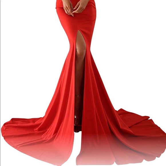 NWOT Miss ord Strapless Asymmetric Slit Front Wedding Evening Party Maxi Dress - Picture 3 of 8